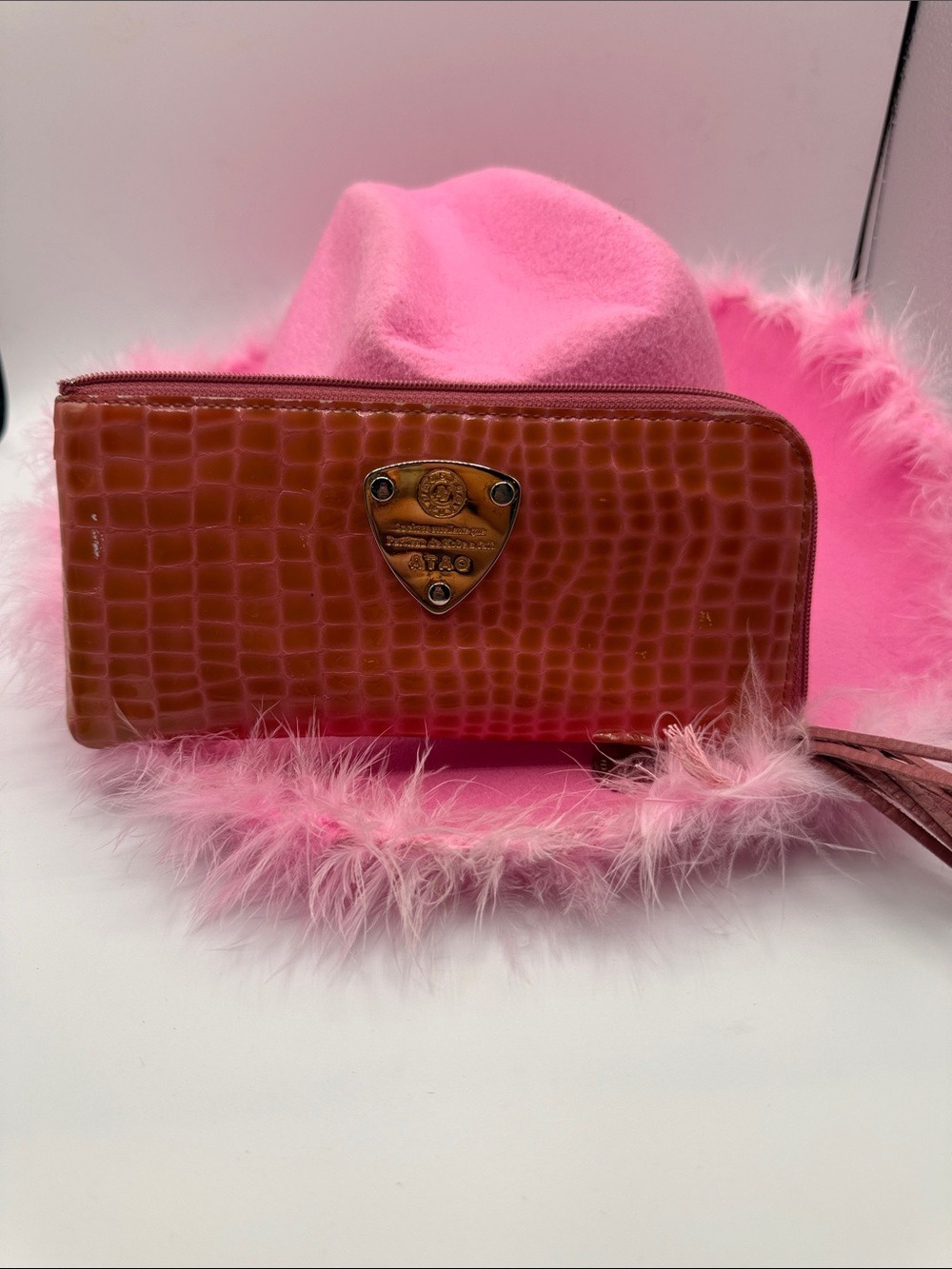 Croc-Embossed Zip Wallet in Orange